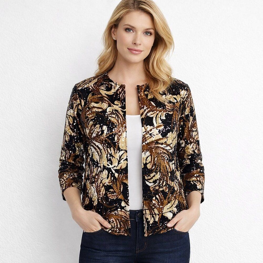 Alfred Dunner  Brown Tan Open Front  Jacket NWOT Size 10